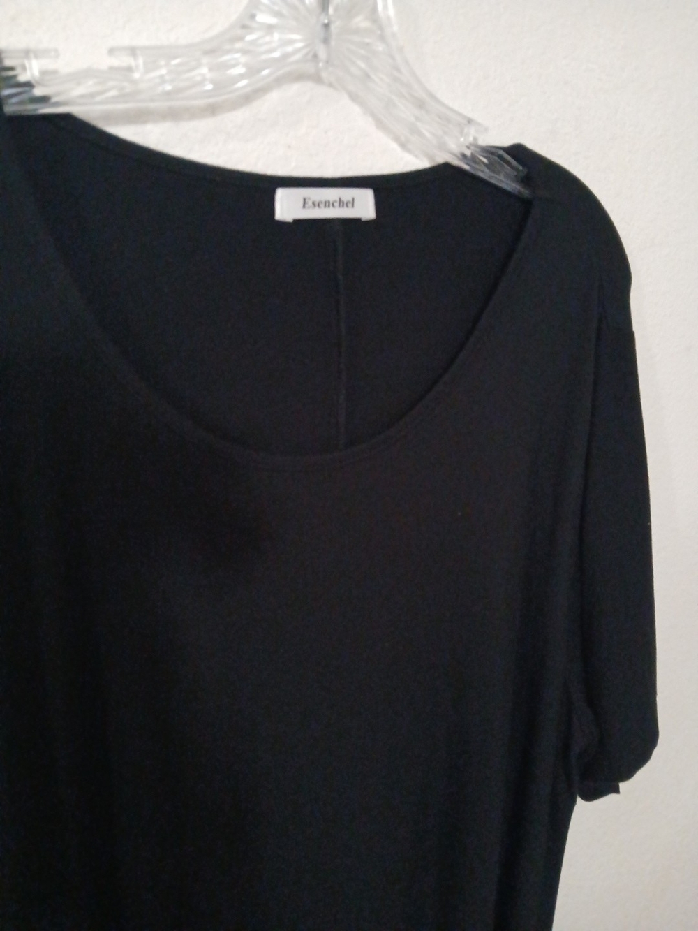 Esenchel Shirt Dress (4X+) Black Flared Short-Sleeve Scoop-Neck Rayon/Spandex